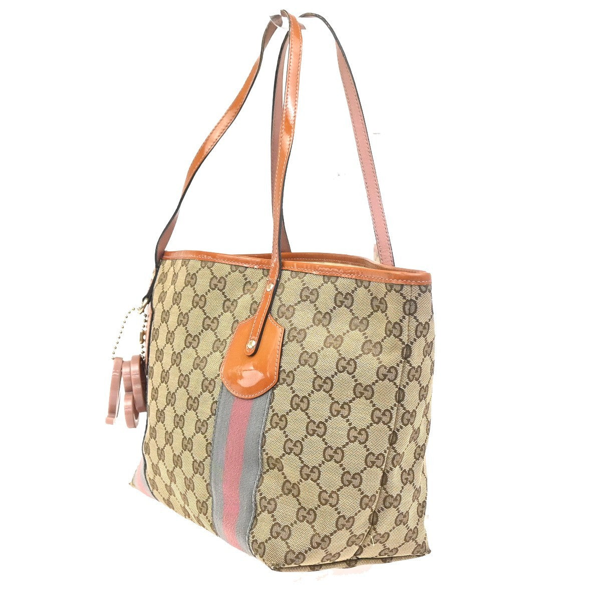 20.Live GUCCI GG Jolie Charms Shoulder Tote Bag Canvas Patent Leather 04ZA323