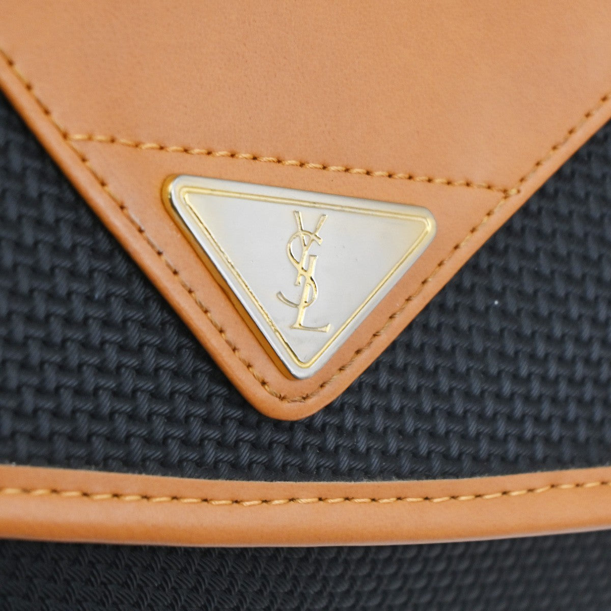 YVES SAINT LAURENT YSL Logo Shoulder Bag PVC Leather Black Brown GHW 33TA631