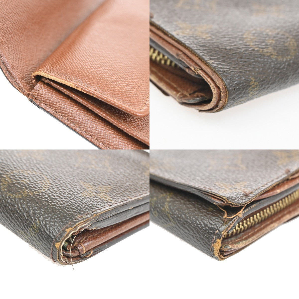 LOUIS VUITTON 3 Set Bifold Trifold Wallet Purse Monogram Leather Brown 63KC964