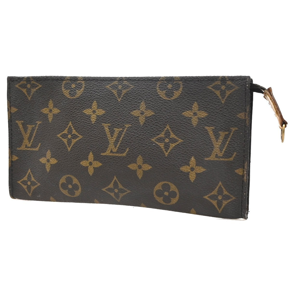 LOUIS VUITTON LV Logo Bucket GM Pouch Bag Monogram Leather Brown Gold 05KC768