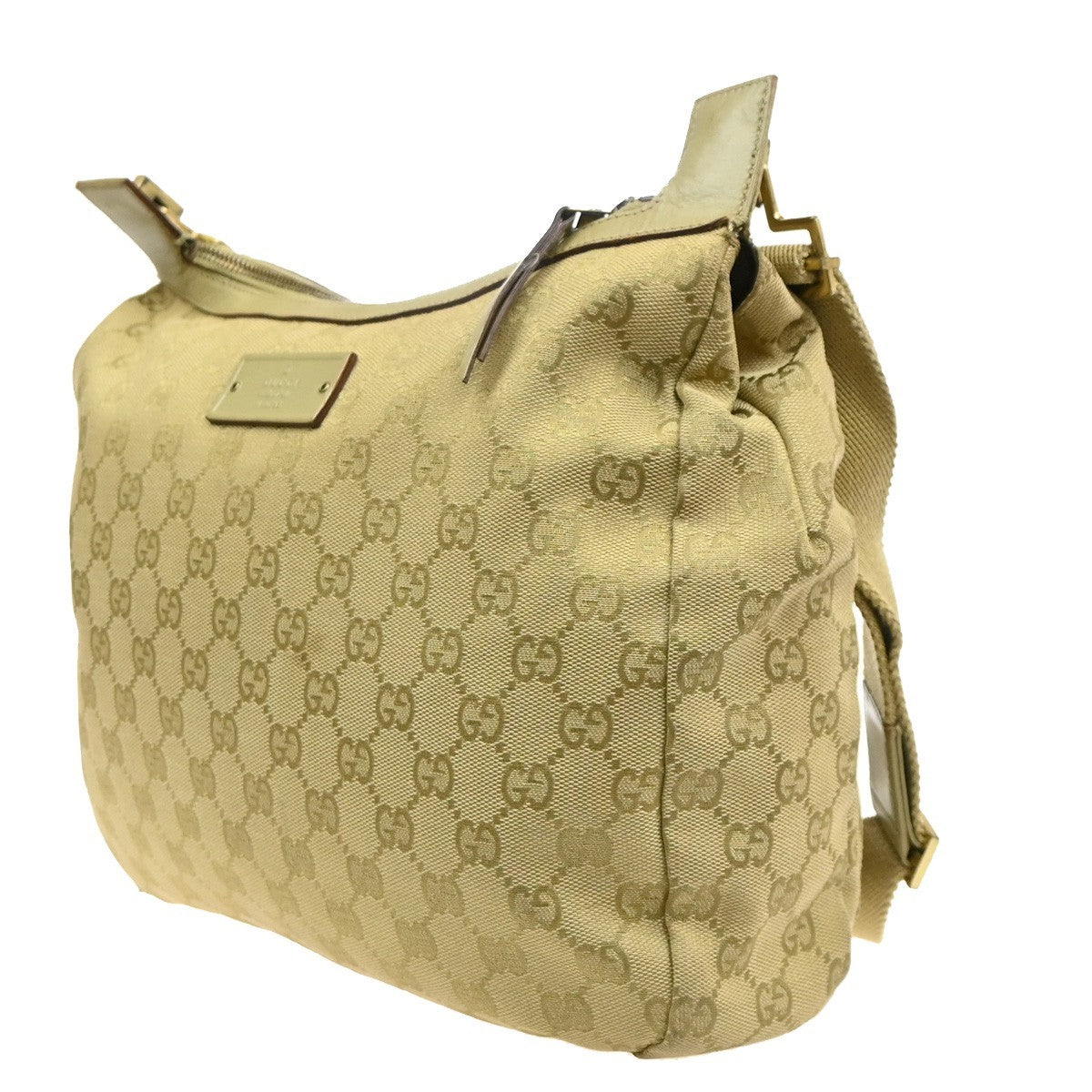 GUCCI Logo GG Pattern Shoulder Bag Canvas Leather Beige GHW Italy 34YJ134