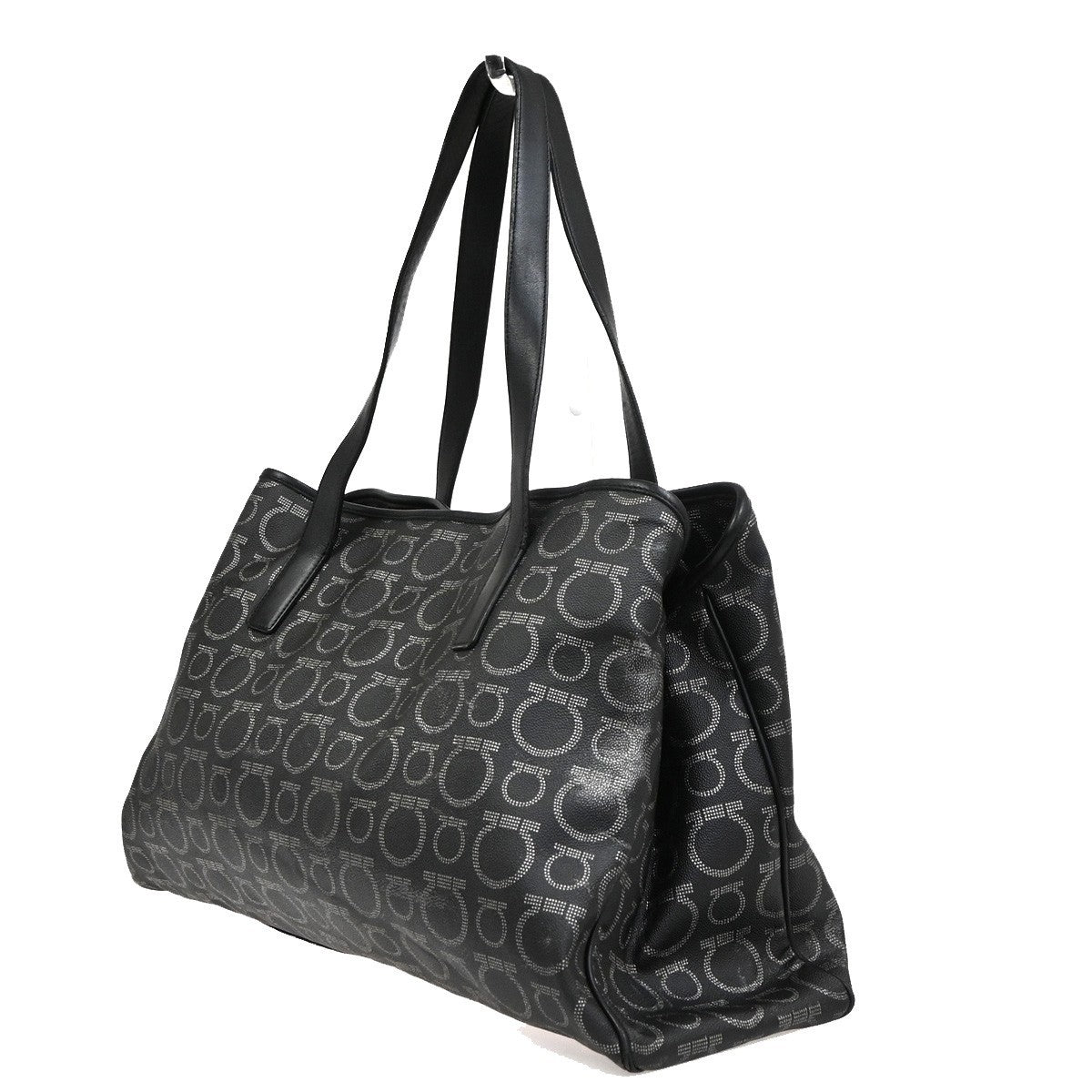 SALVATORE FERRAGAMO Gancini Hand Tote Bag Leather Black SHW Italy 67CA950