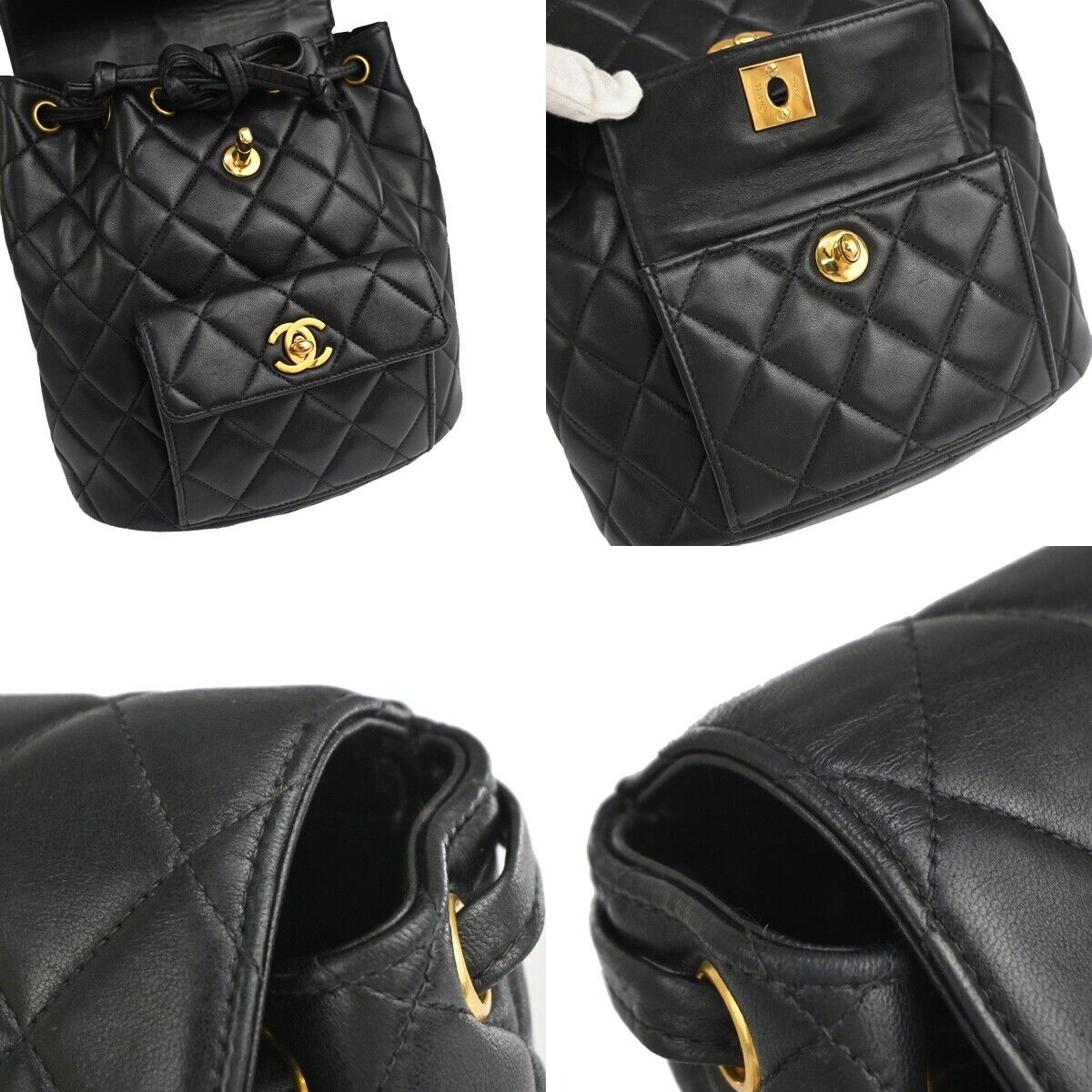 CHANEL CC Logo Matelasse Chain Backpack Bag Leather Black GHW Vintage 731RJ682