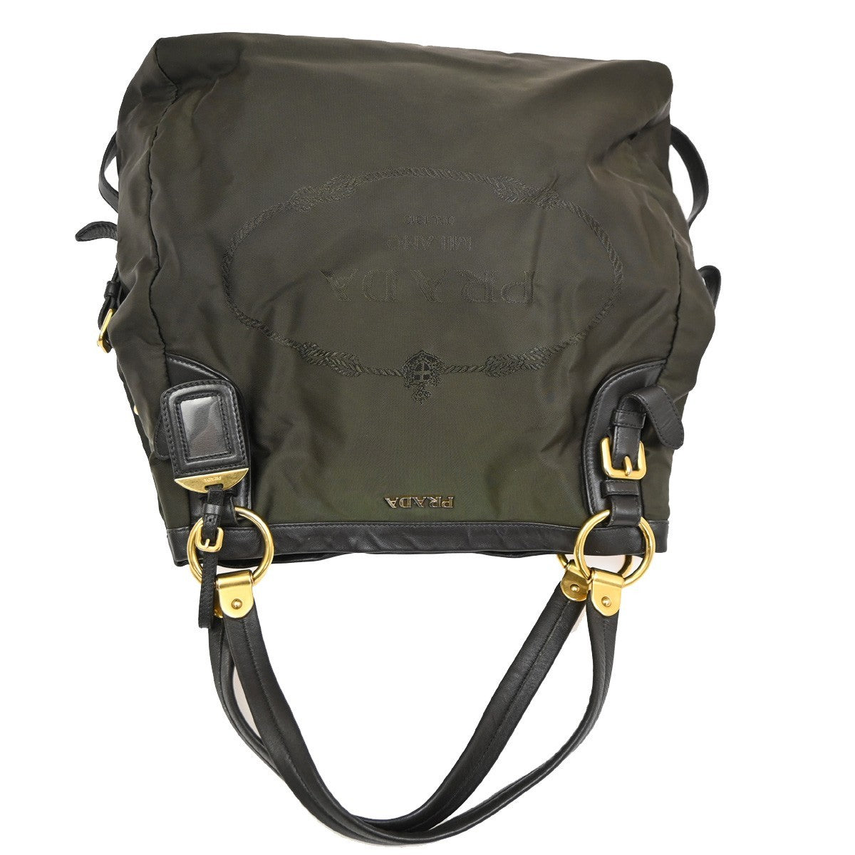 PRADA MILANO Logo Tessuto Prada  Shoulder Bag Nylon Leather Khaki Italy 81KB773