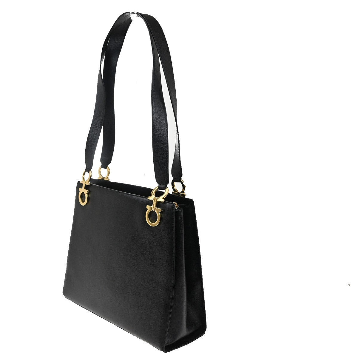 SALVATORE FERRAGAMO Gancini Shoulder Hand Bag Leather Black GHW 35CA312
