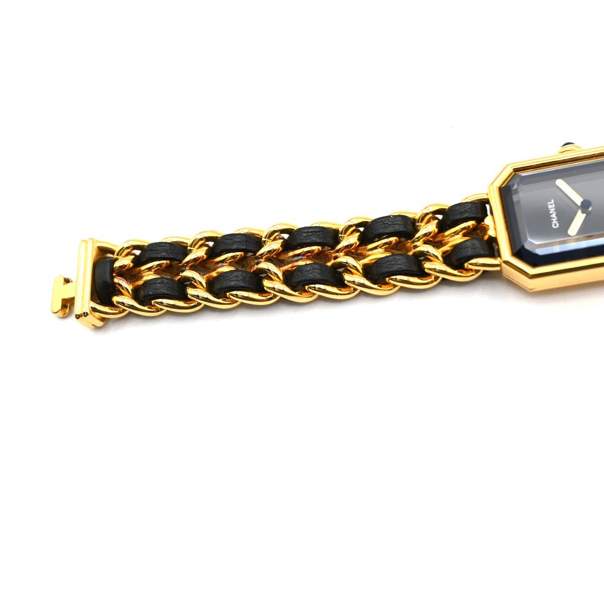 CHANEL Logo Premiere Watch M Size Quartz Gold Plated Leather Swiss Made 620LC637