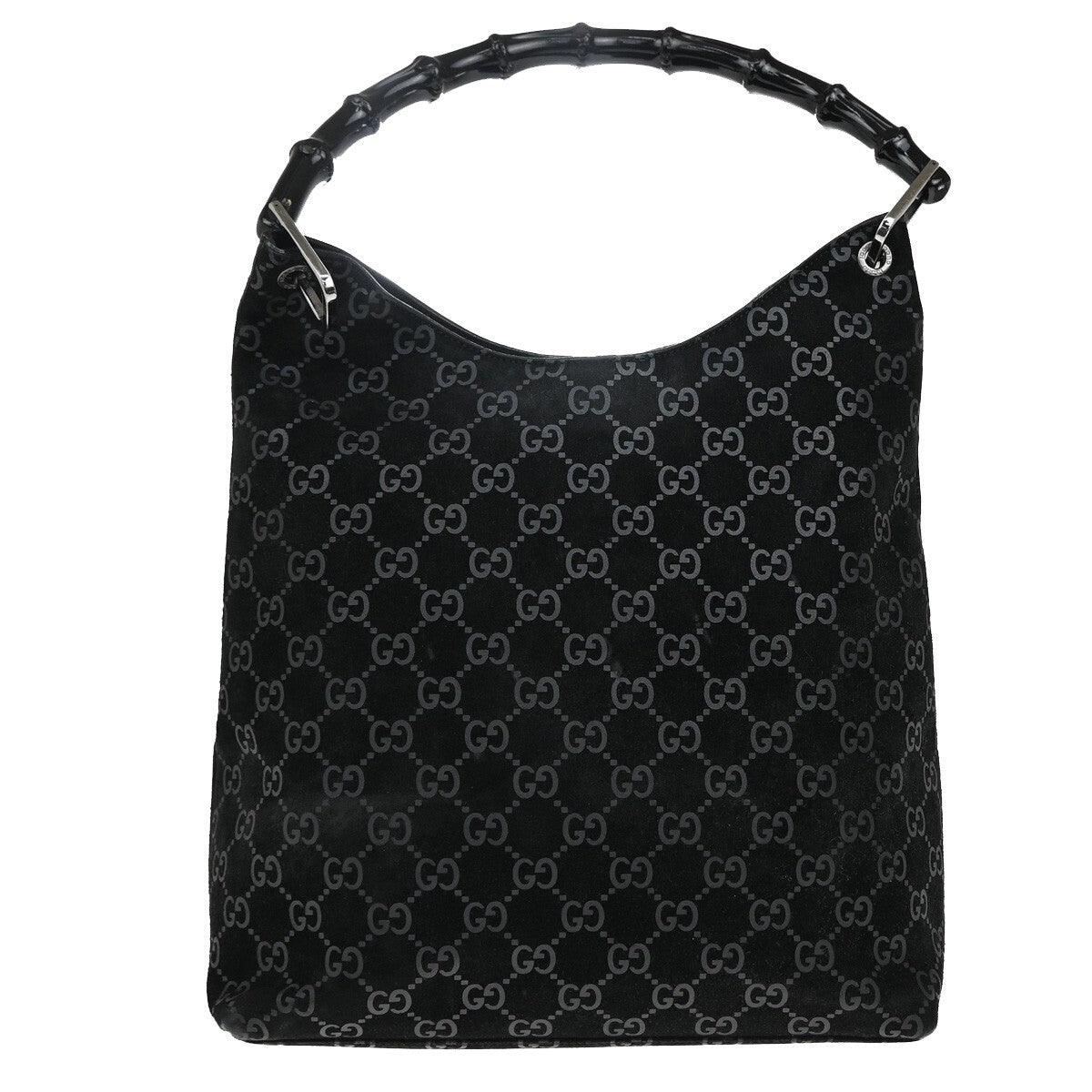 GUCCI Logo Bamboo GG Pattern Shoulder Bag Suede Leather Black Italy 36FB558