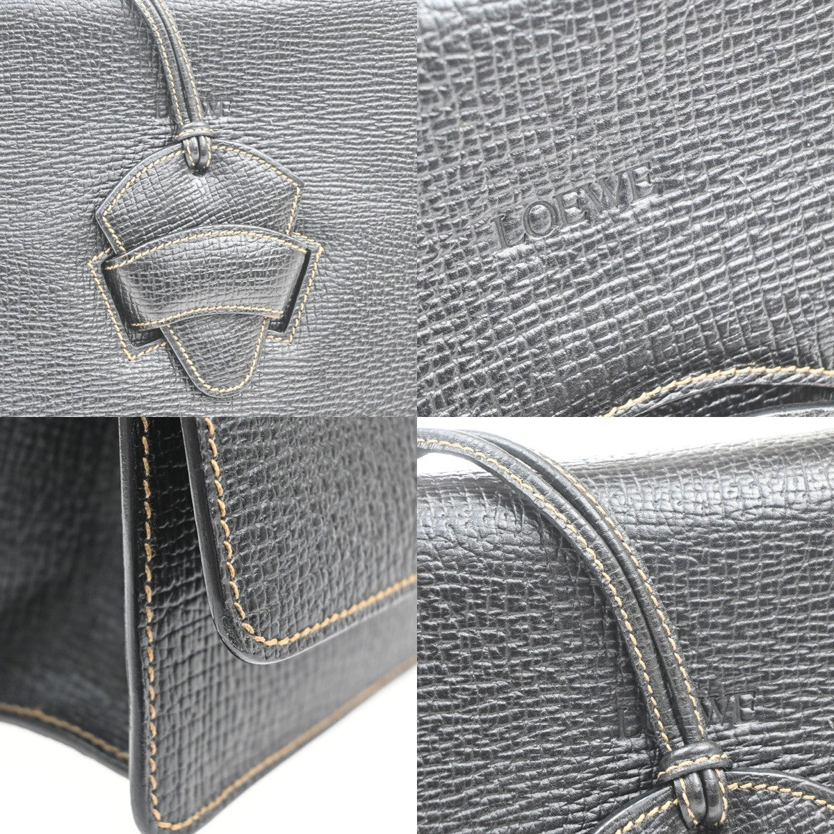 LOEWE Logo Barcelona Shoulder Hand Bag Leather Black GHW Spain 87YH942