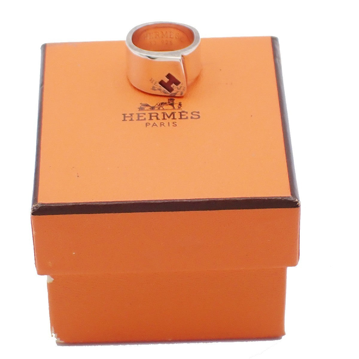 HERMES H Logo Candy Ring Size 53 Silver Ag 925 Red Accessory 32RP016