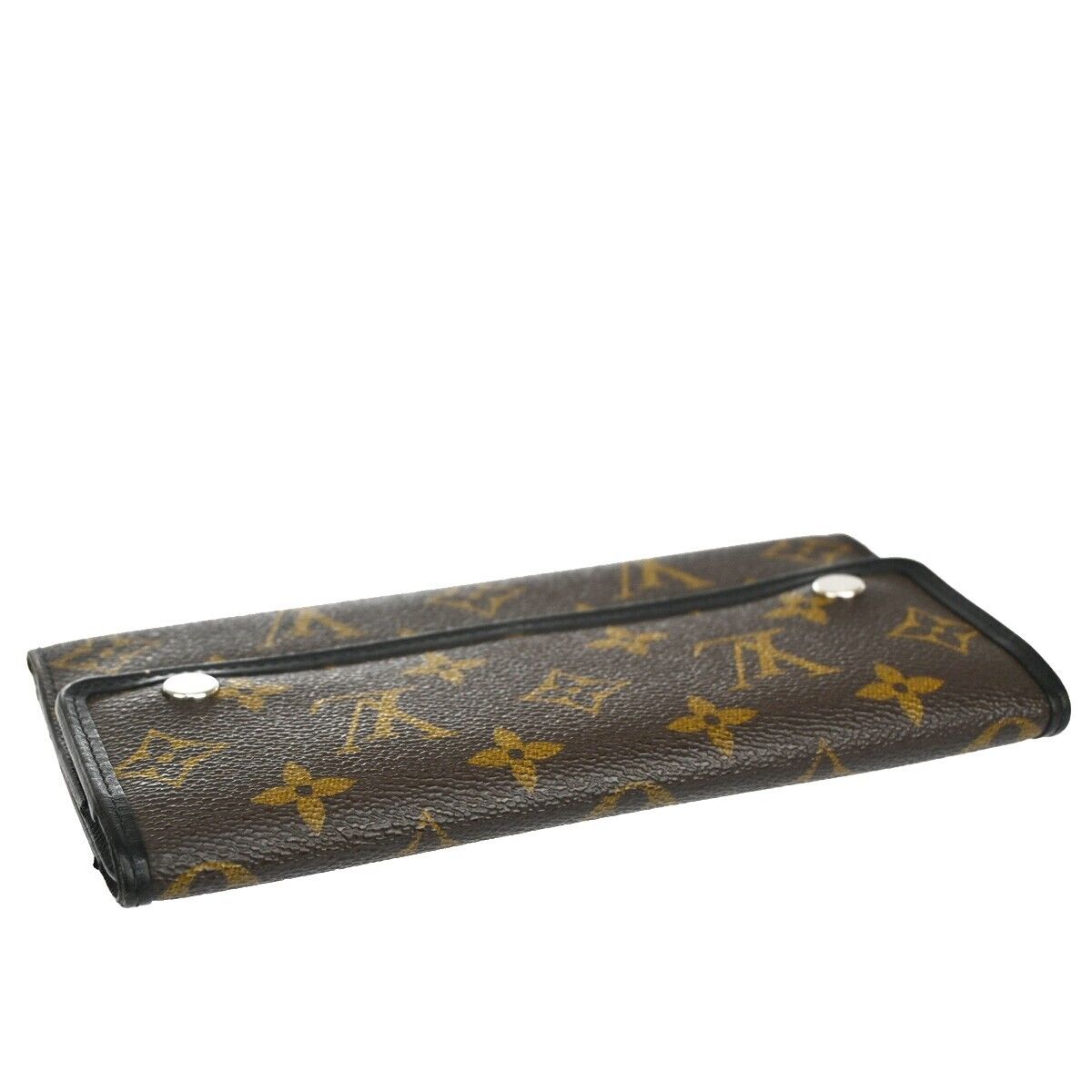 LOUIS VUITTON Long Trifold Wallet Purse Monogram Macassar Brown M60168 64GA626