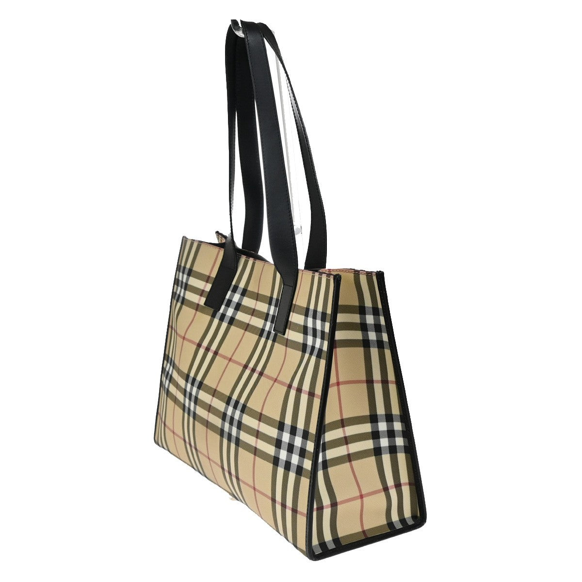 BURBERRY Logo Hand Shoulder Bag Nova Check Leather PVC Black Beige SHW 33EF771
