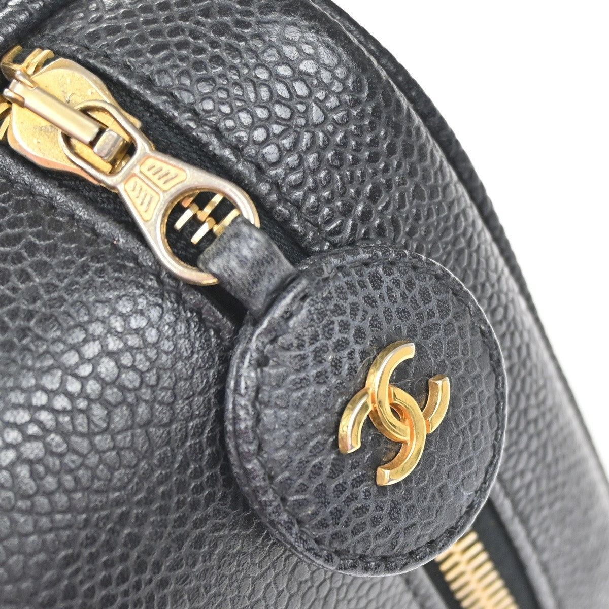 CHANEL CC Logo Vanity Hand Bag Grained Calfskin Leather Black GHW VTG 18RQ016