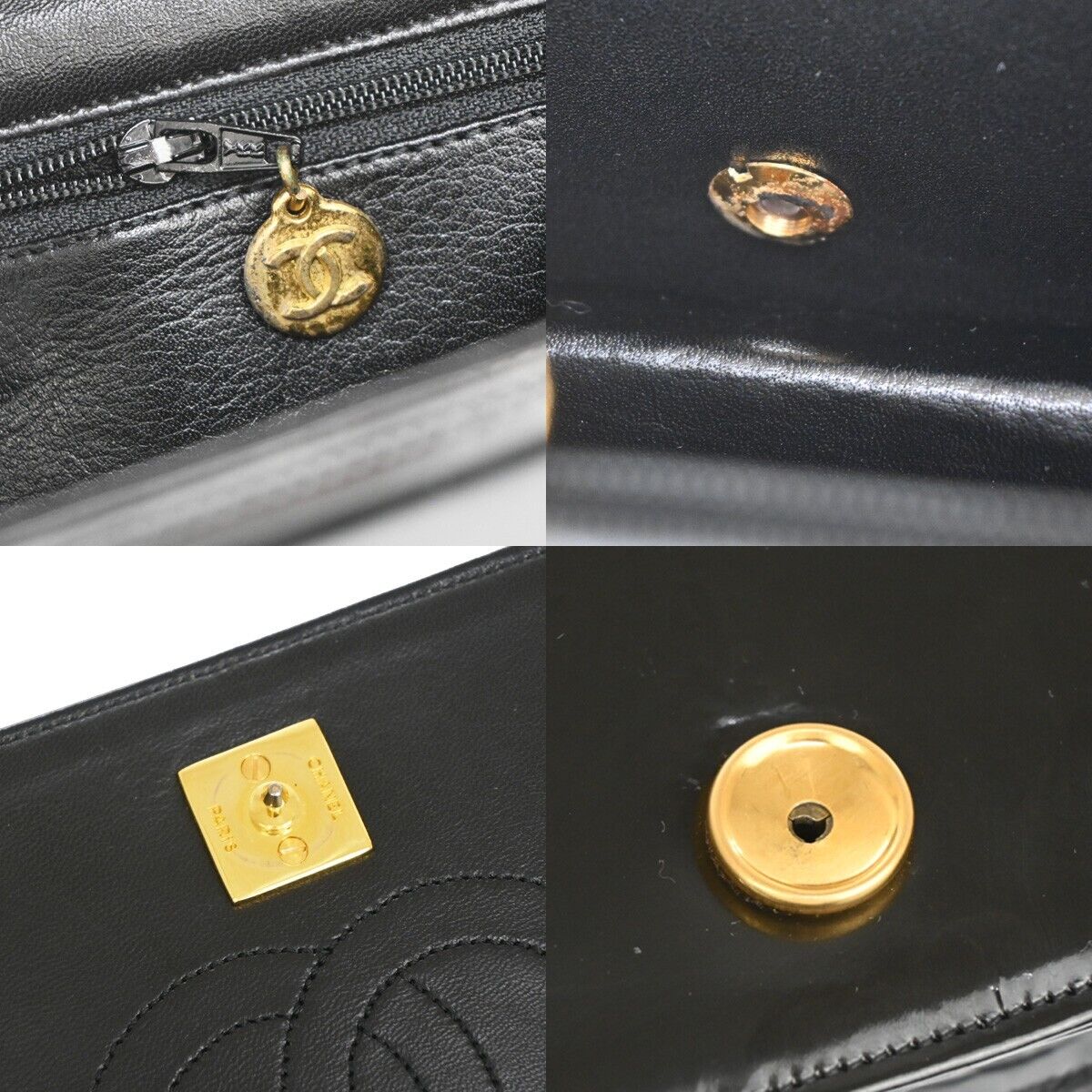 CHANEL CC Lgoo Chain Shoulder Bag patent Leather Black GHW 52YD947