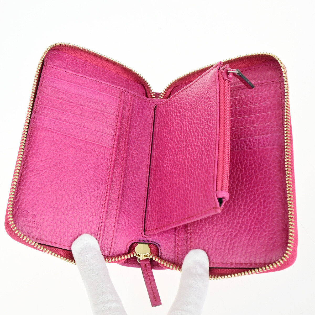 GUCCI Logo Zipper Around Wallet Purse Leather Pink Gold Italy 31RK310