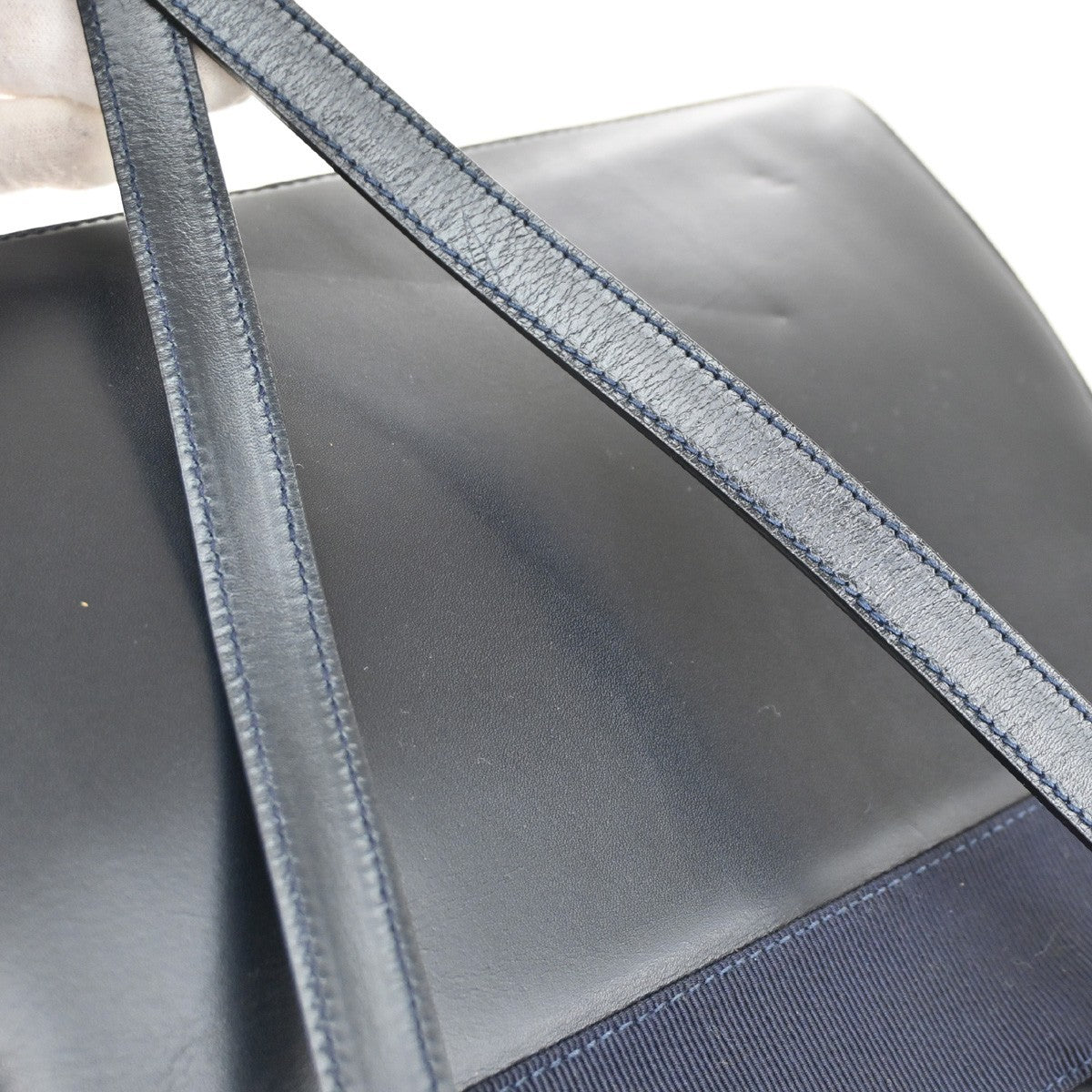 SALVATORE FERRAGAMO Logo Vara 2Way Hand Bag Canvas Leather Navy Blue GHW 38AA041