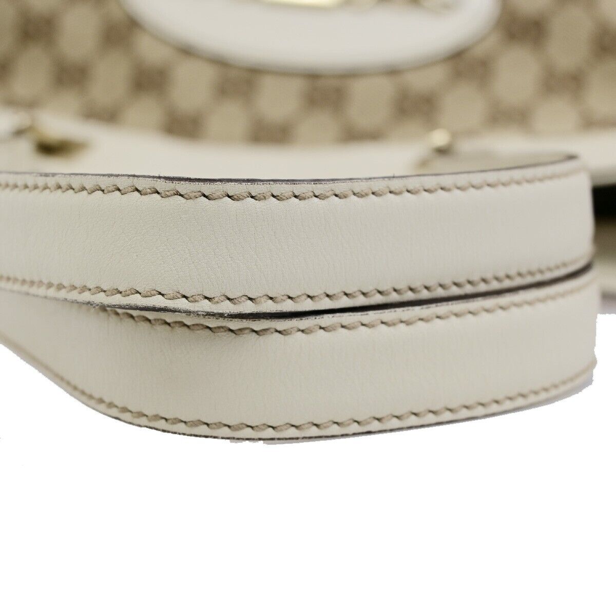 GUCCI Logo GG Pattern Shoulder Bag Canvas Leather Brown White GHW 76EE101