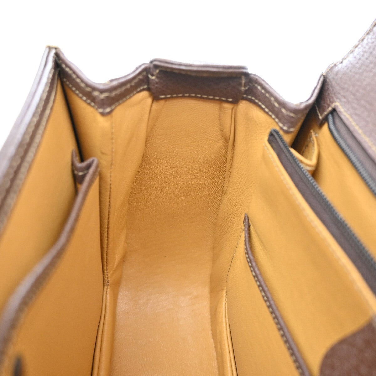 GUCCI Logo Bamboo Top Handle Hand Bag Leather Brown Gold Italy 52EE415