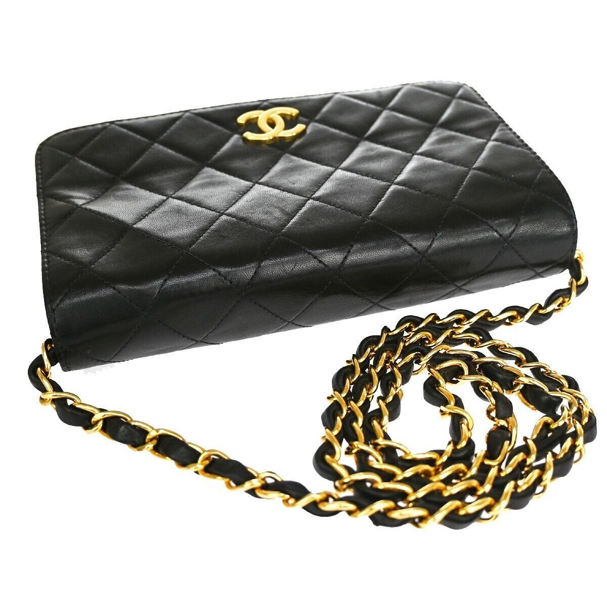 CHANEL CC Mini Matelasse Chain Shoulder Bag Leather Black GHW Vintage 807RH012