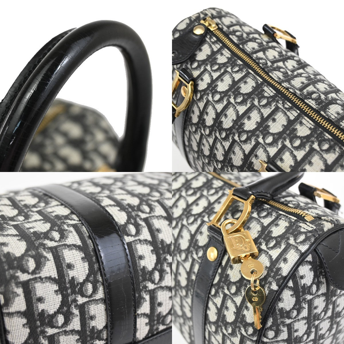 CHRISTIAN DIOR Trotter Pattern Hand Bag PVC Patent Leather Black GHW 95RQ051
