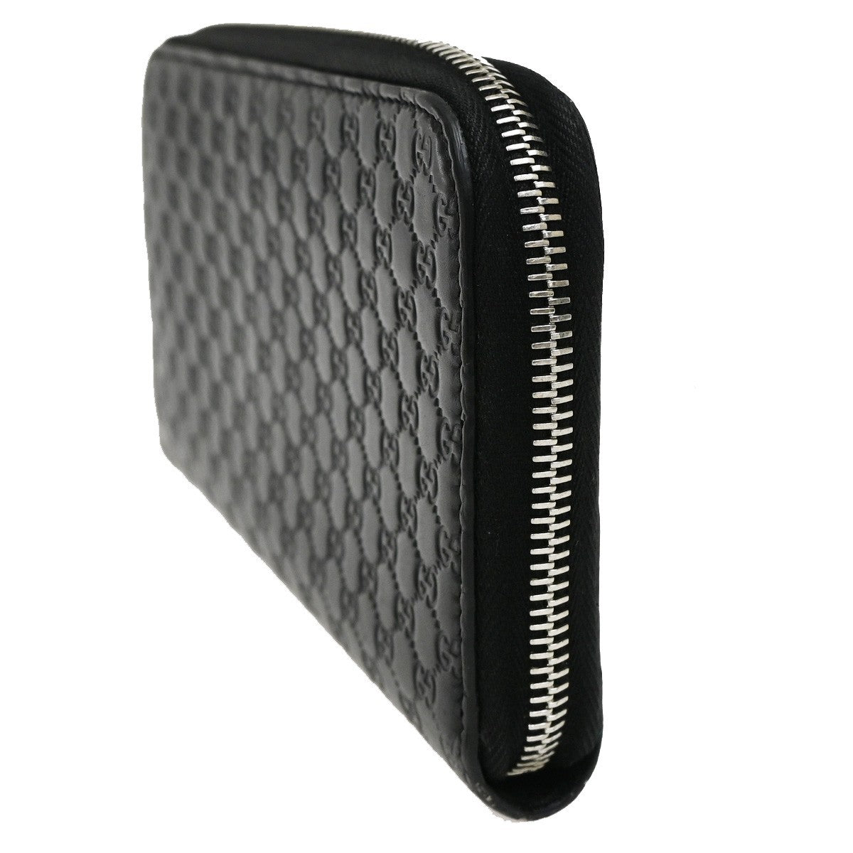 GUCCI Logo Guccissima GG Pattern Long Zipper Wallet Leather Black 60FC118