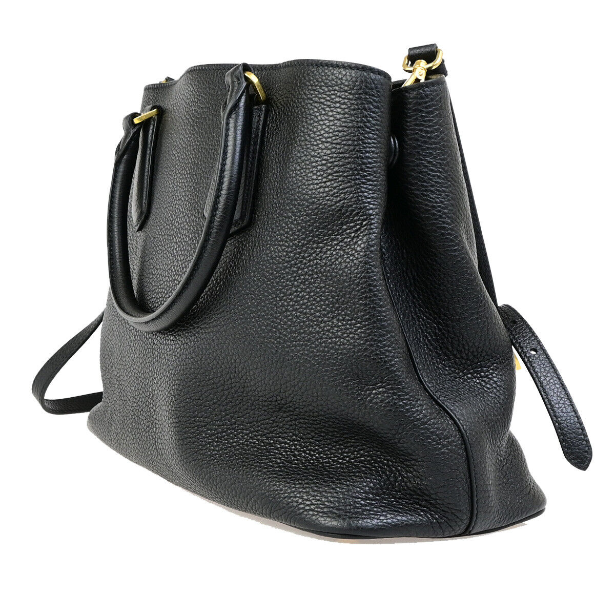 PRADA Logo 2Way Shoulder Hand Bag Vitello Phenix Leather Black GHW 99RK794