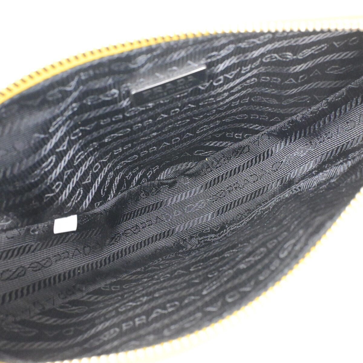 PRADA Logo Triangle Clutch Hand Bag Grace Lux Leather Yellow Sole SHW 43RK741