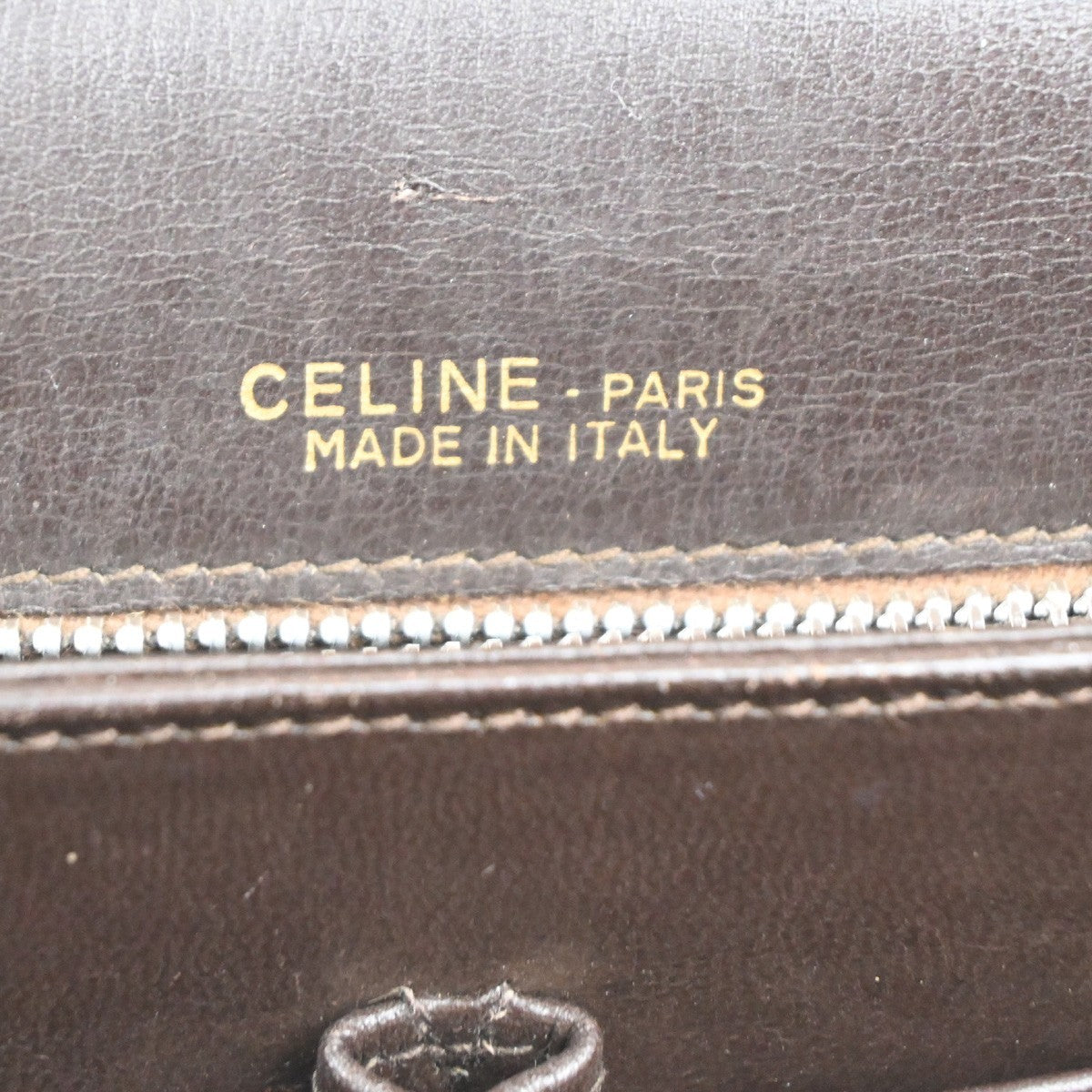 CELINE Logo C Macadam Horse Carriage Shoulder Bag Canvas Leather Brown 34KP553