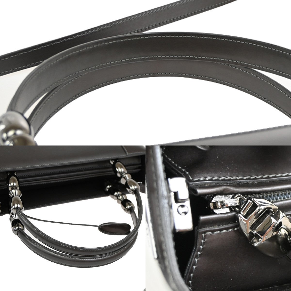 CHRISTIAN DIOR Malice Pearl 2Way Shoulder Bag Patent Leather Grey Italy 52RL541