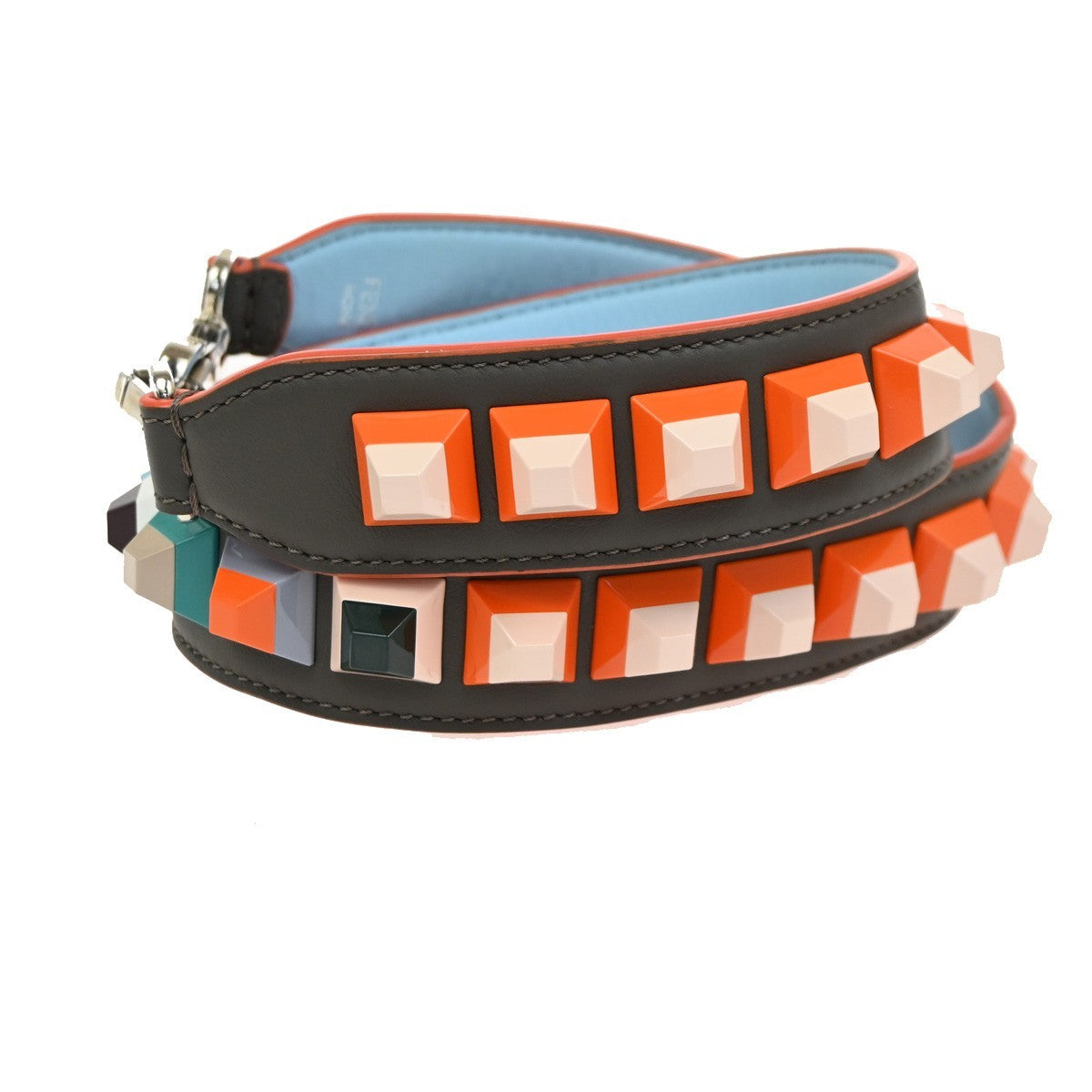 FENDI Logo Strap Shoulder Bag Studded Leather Multicolor SHW Italy 65KC671