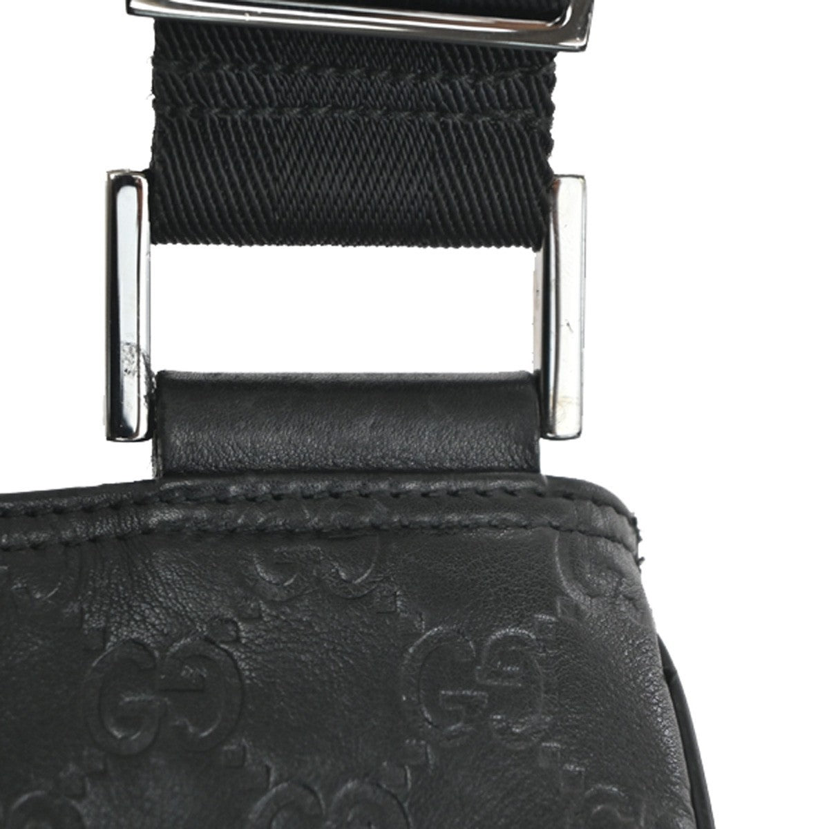 GUCCI Guccissima GG Crossbody Shoulder Bag Leather Canvas Black SHW 33KD071