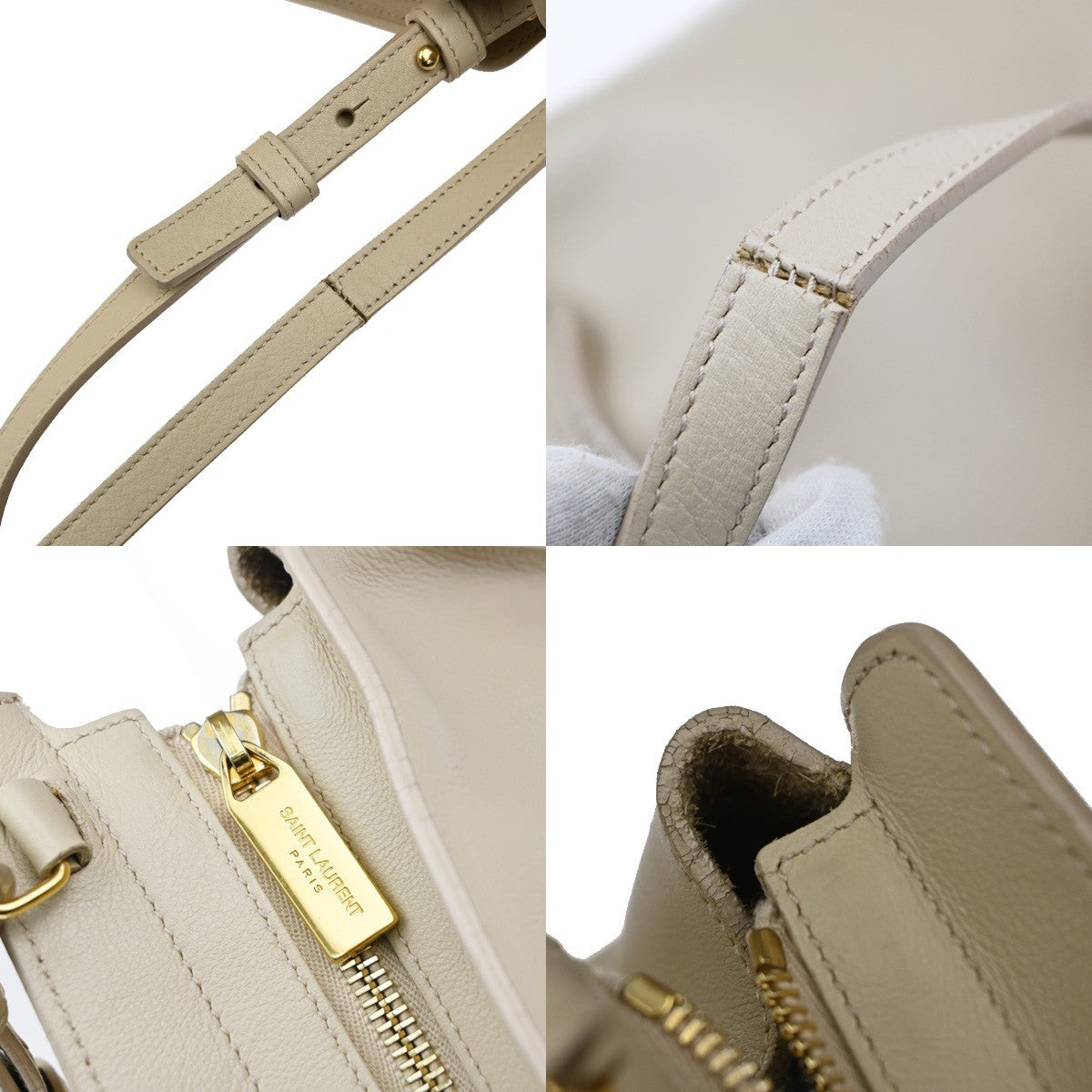 SAINT LAURENT  Logo Classic Y Cabas 2 Way Hand Bag Leather Beige Gold 72KP447