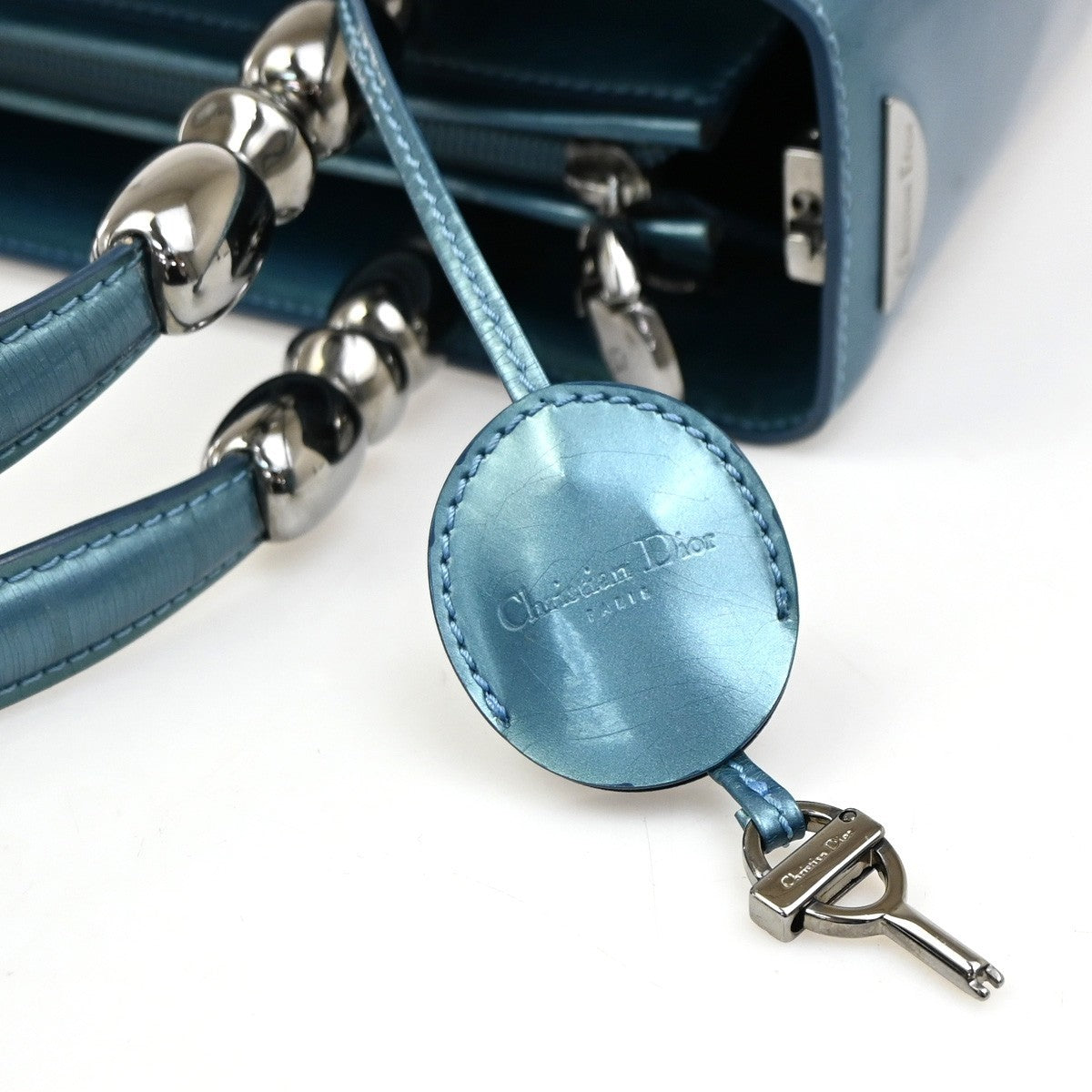 CHRISTIAN DIOR  Maris Pearl Hand Bag Patent Leather Blue SHW Italy 83TA405
