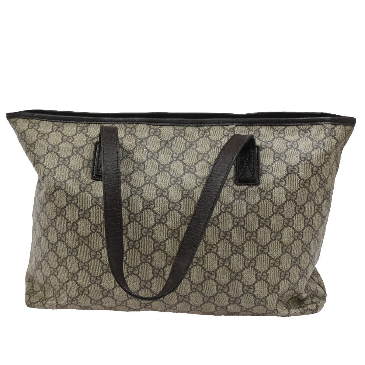 GUCCI Logo GG Patter Shoulder Hand Bag Supreme Leather Brown Itlay SHW 65DA022