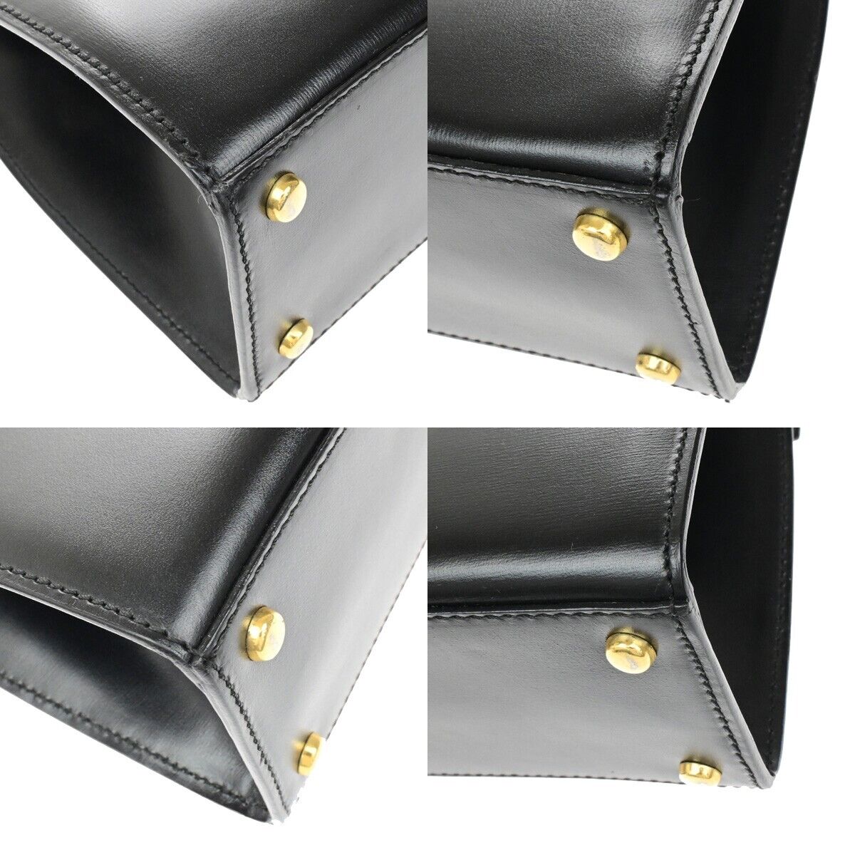 CELINE Logo Top Handle Hand Bag Leather Black Gold Made in Italy 80ED937