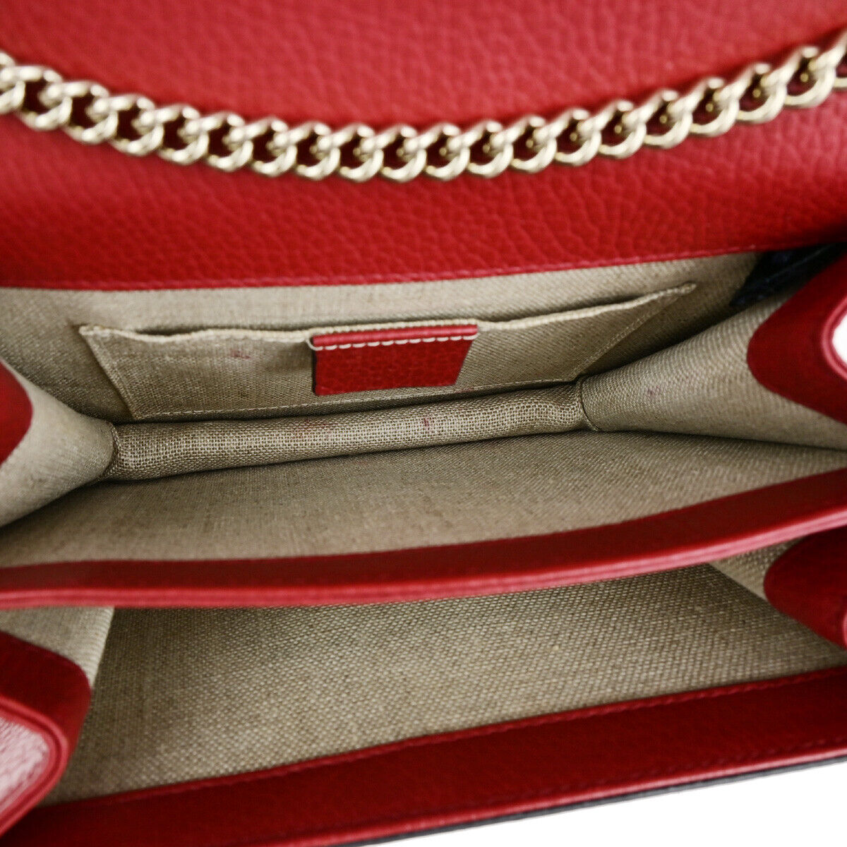 GUCCI Logo Interlocking G Mini Chain Shoulder Bag Leather Red GHW Italy 93YF653