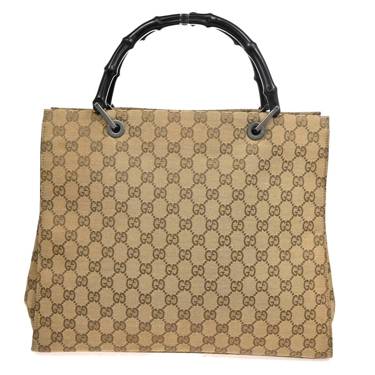 GUCCI Logo GG Pattern Hand Tote Bag Bamboo Canvas Leather Beige Italy 31TA687