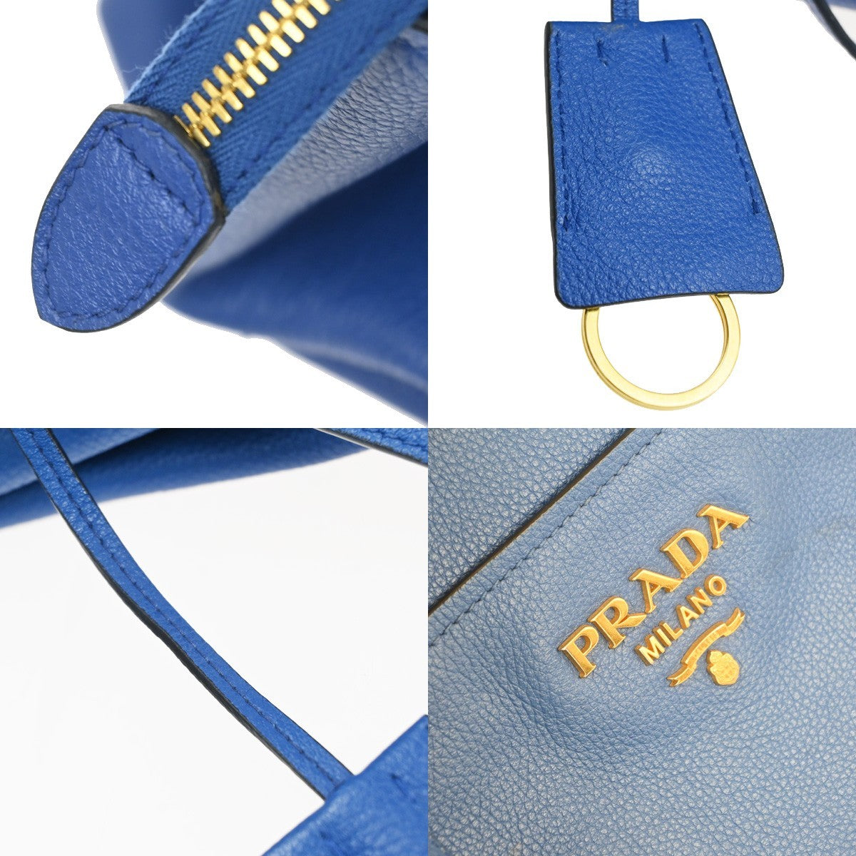 PRADA Logo Shoulder Hand Bag Vitello Daino Leather Blue GHW Italy 11MA501