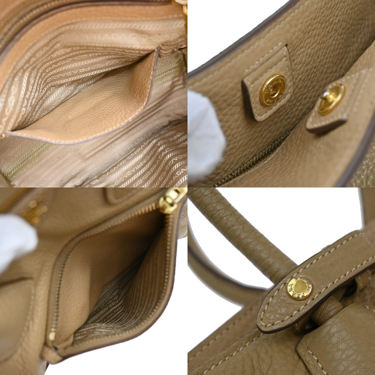 PRADA 2Way Shoulder Hand Tote Bag Vitello Daino Leather Beige GHW Italy 75KP078