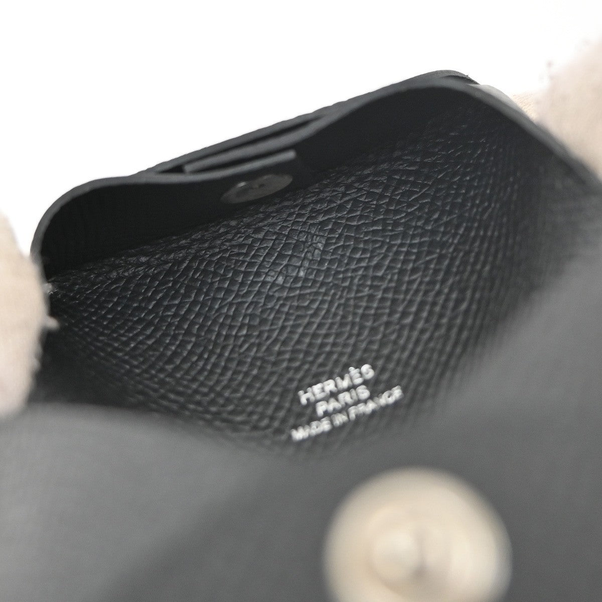 HERMES Logo Bastia Campact Wallet Coin Case Veau Epsom Leather Black 79LC621