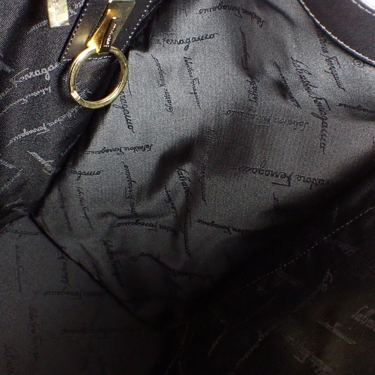 RARE! SALVATORE FERRAGAMO Gancini Shoulder Bag Suede Leather Black Italy 30HB115