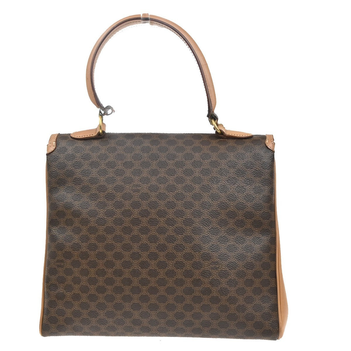 CELINE Logo Macadam Pattern Flap Hand Bag PVC Leather Brown GHW Italy 38MA206