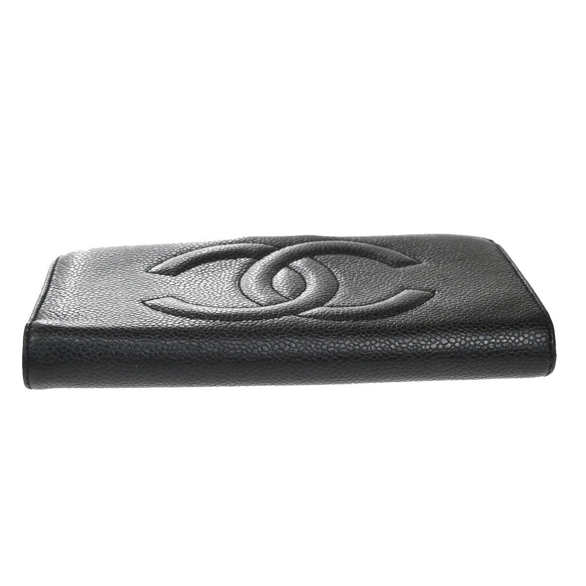 CHANEL CC Logo Long Bifold Wallet Grained Calfskin Leather Black Italy 87RF727