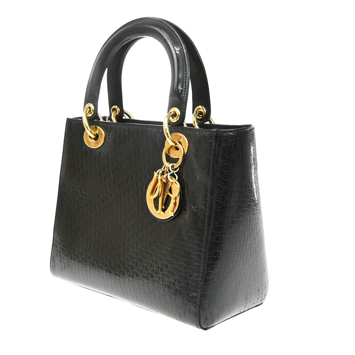 CHRISTIAN DIOR Logo Lady Trotter Hand Bag Patent Leather BK GHW Italy 603YJ239