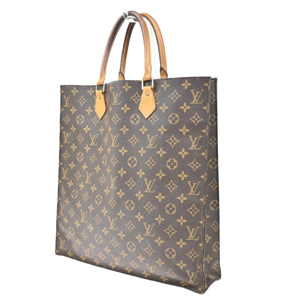 LOUIS VUITTON Logo Sac Plat Hand Tote Bag Monogram Leather Brown M51140 61TA072