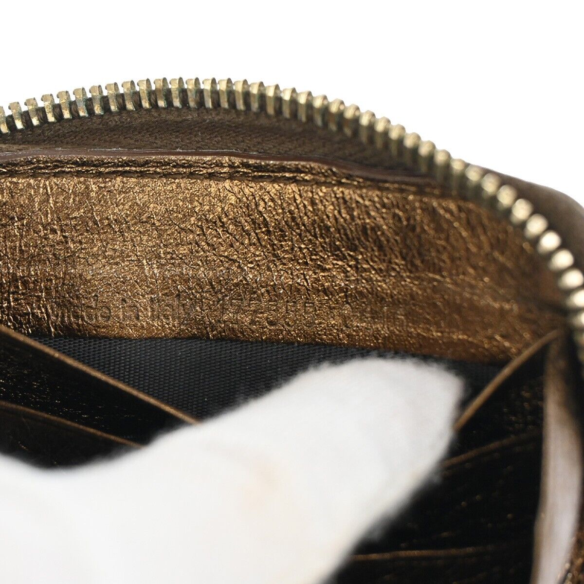 YVES SAINT LAURENT Logo Long Zipper Wallet Purse Leather Metallic Gold 07HB850