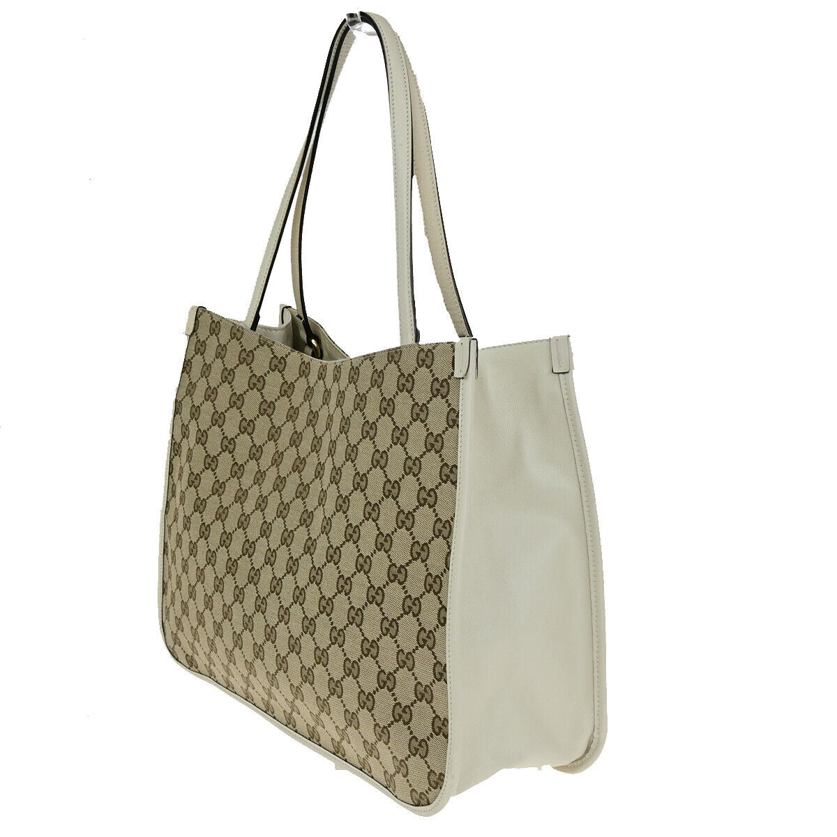 GUCCI Logo Horsebit GG Pattern Shoulder Bag Canvas Leather Brown White 20YG552