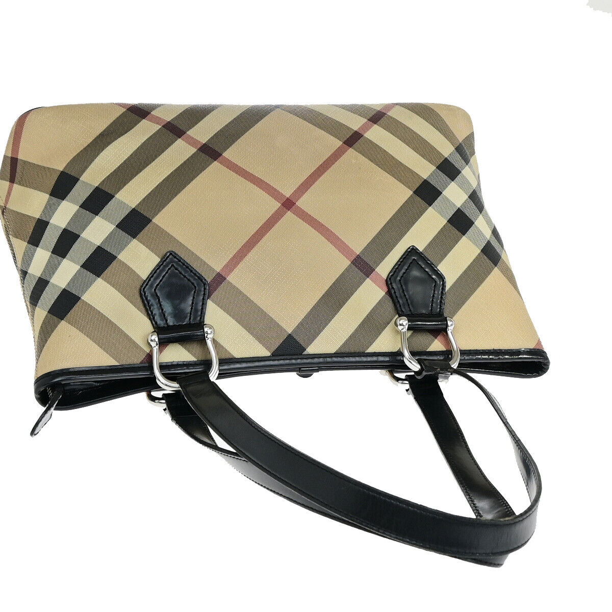 BURBERRY Logo Nova Check Shoulder Tote Bag PVC Leather Beige Black 63YE708
