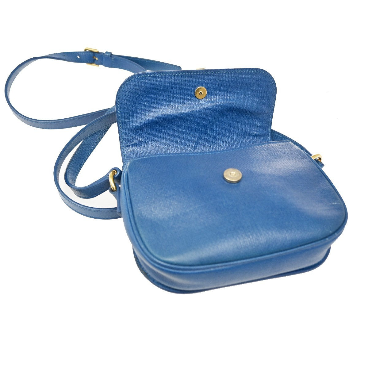 YVES SAINT LAURENT YSL Textured Shoulder Bag Calfskin Leather Navy Blue 69CA594
