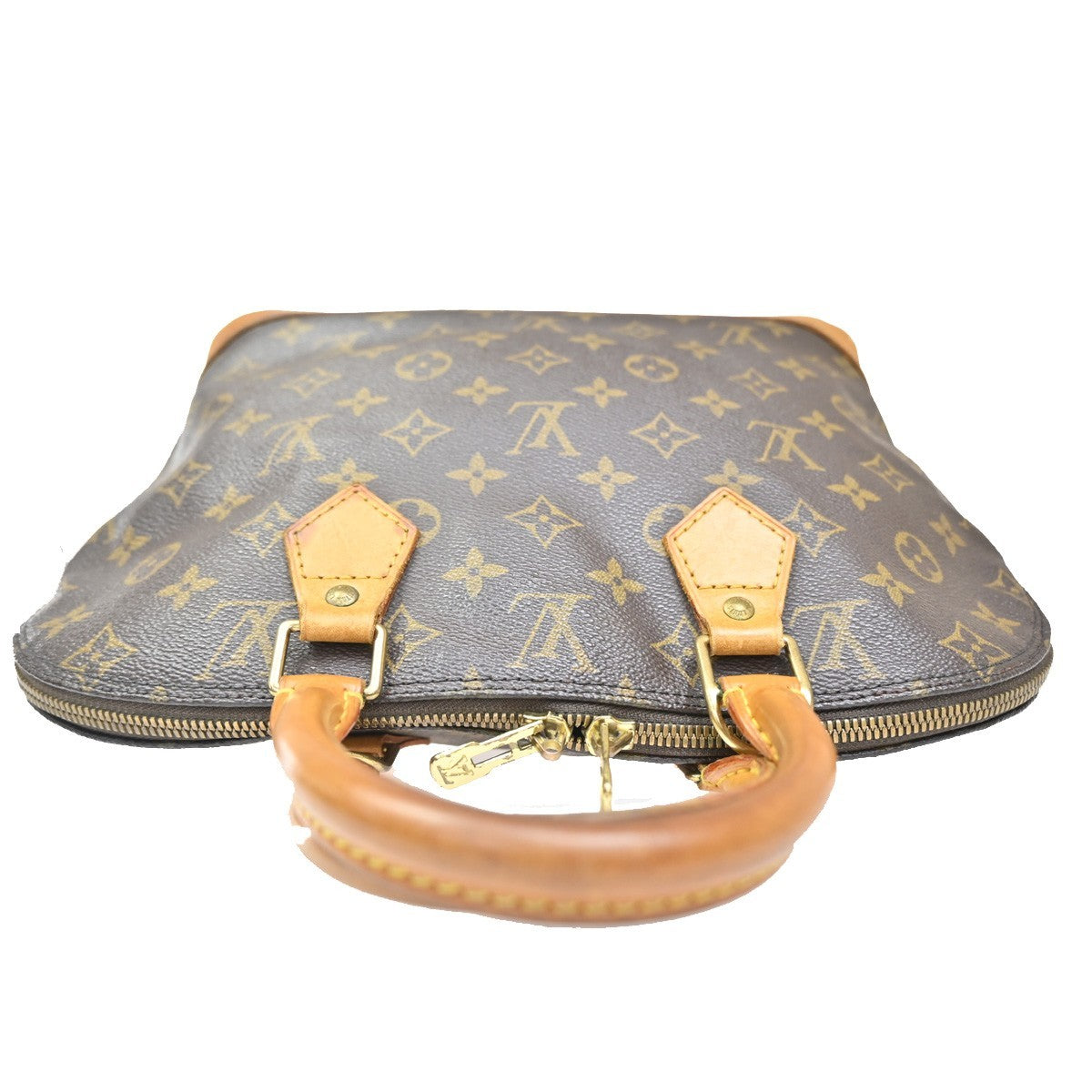 LOUIS VUITTON LV Logo Alma Hand Bag Monogram Leather Brown France M51130 34ZA049