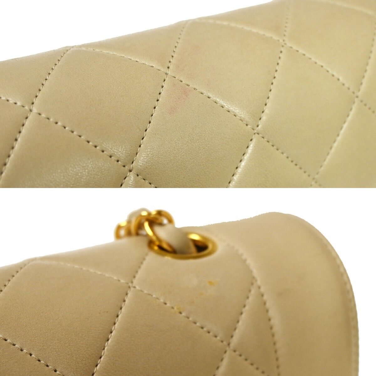 CHANEL CC Logo Diana Matelasse 25 Chain Shoulder Bag Leather Beige GHW 898RH912